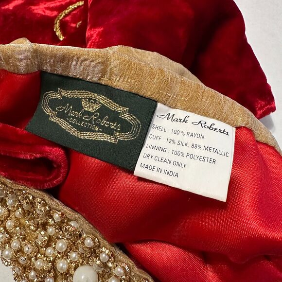 Mark Roberts Red Beaded Christmas Rayon Silk Polyester Stocking - Picture 11 of 15